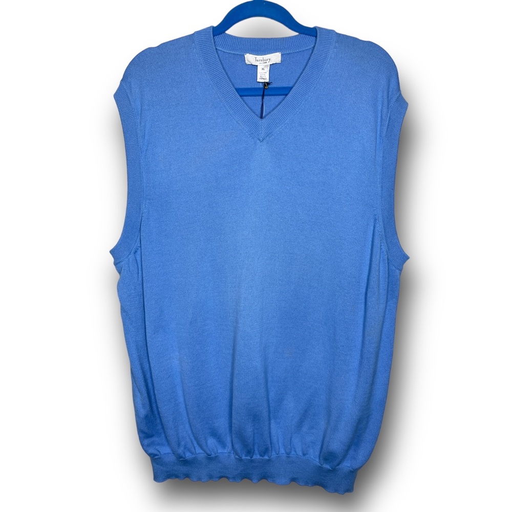 Turnbury Mens XL Blue Pima Cotton Pullover V-Neck Golf Business Sweater Vest